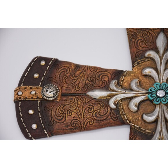 Beautiful Large Western Cross- Brown, Silver, Turquoise SKUGARBIN2-949 - Picture 2 of 8